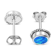 Synthetic Opal Round Stud Silver Earrings - e369